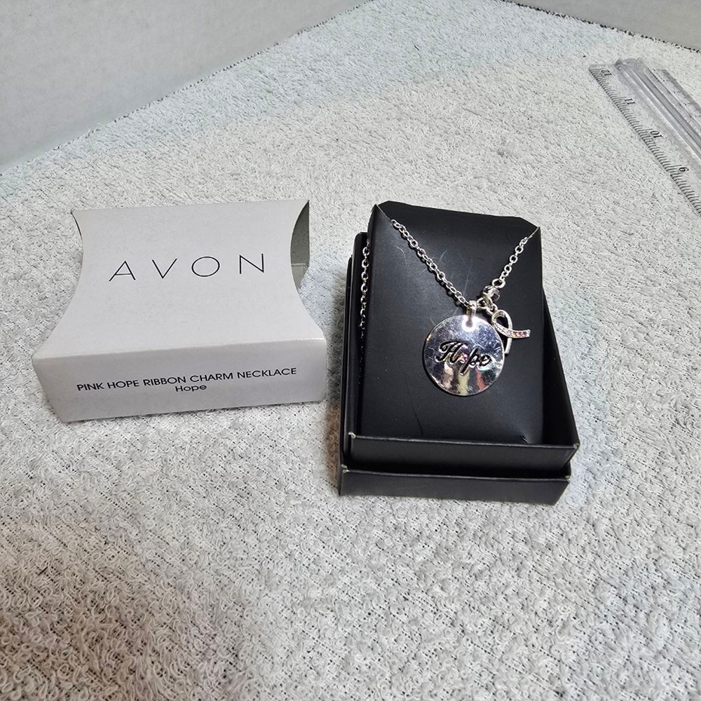 Women's Avon Silver Hope Pink Ribbon Charm Necklace One Size